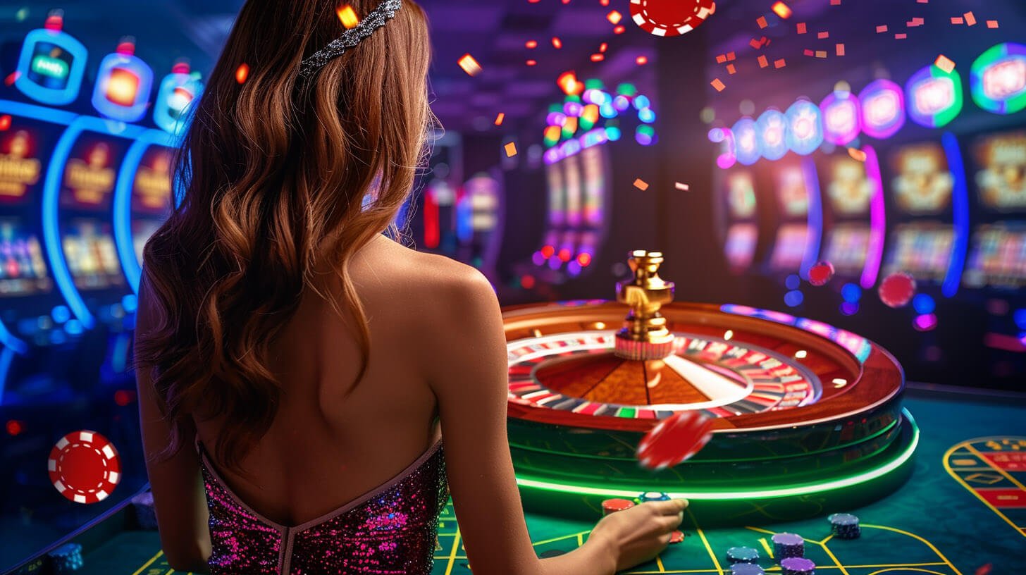 Antarmuka permainan slot online di dimensi69, menampilkan tema neon dan warna cerah